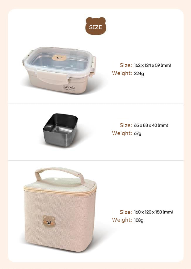 Bear Stainless Lunch Box Set with Lunch Bag