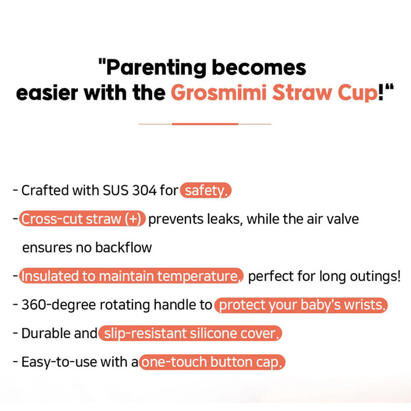 Grosmimi Stainless Steel Straw Cup with Flip Top - 10oz (300ml)