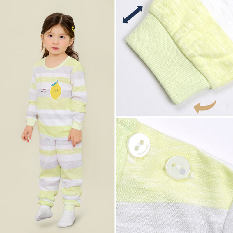 Korean Kids Single Slub Pajamas Set-Soda Lemon