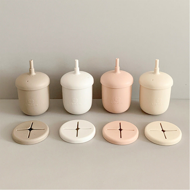 UBMOM Silicone Training Straw Cup With Snack Cup Lid 220ml