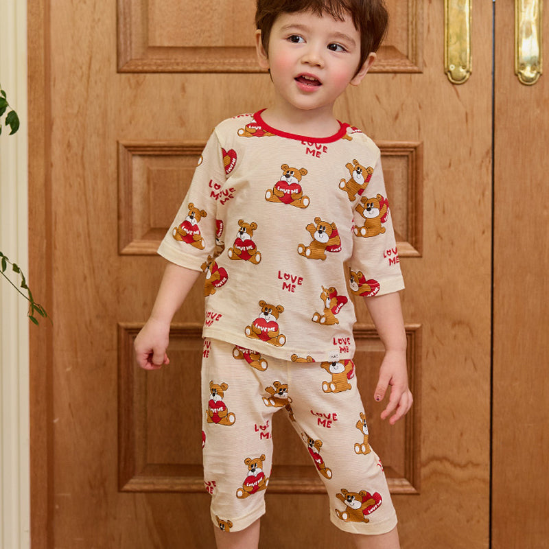 Kids Summer Short Shirt Cotton Cool Mesh Pajamas Set - Love