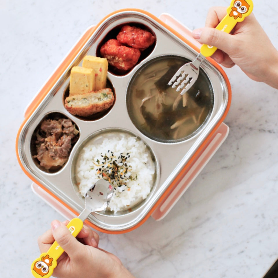 Stainless Steel Spoon Fork Set with Case -Animals (2+ Years Old)