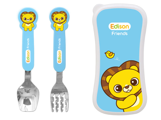 Stainless Steel Spoon Fork Set with Case -Animals (2+ Years Old)