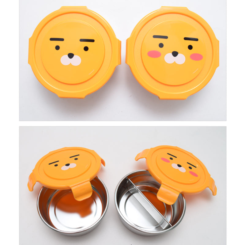 Lilfant Kakao Friends Circular Stainless Steel 2-Layer Bento Box with Lunch Bag - Ryan