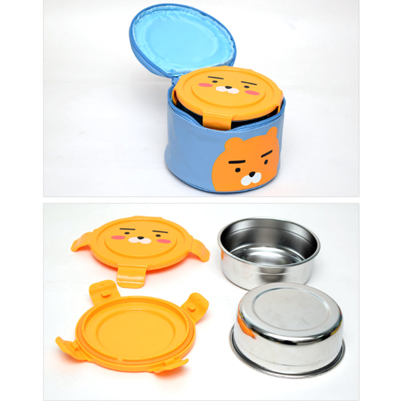 Lilfant Kakao Friends Circular Stainless Steel 2-Layer Bento Box with Lunch Bag - Ryan