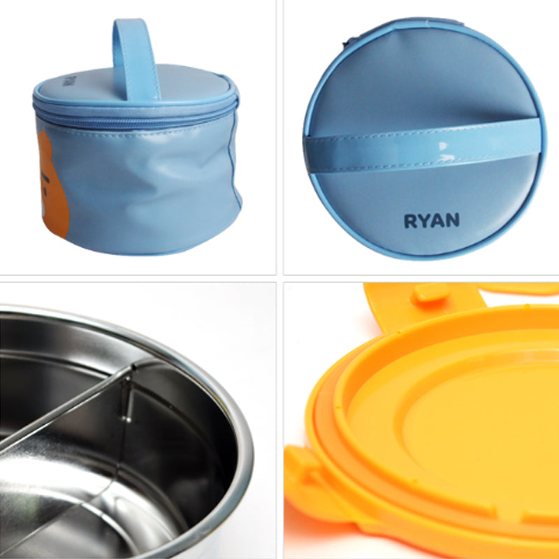 Lilfant Kakao Friends Circular Stainless Steel 2-Layer Bento Box with Lunch Bag - Ryan