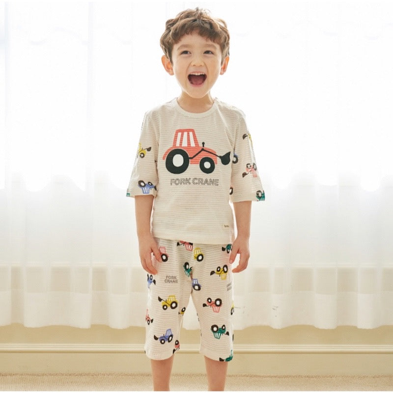 Summer Short Shirt Pajamas Set - Excavator