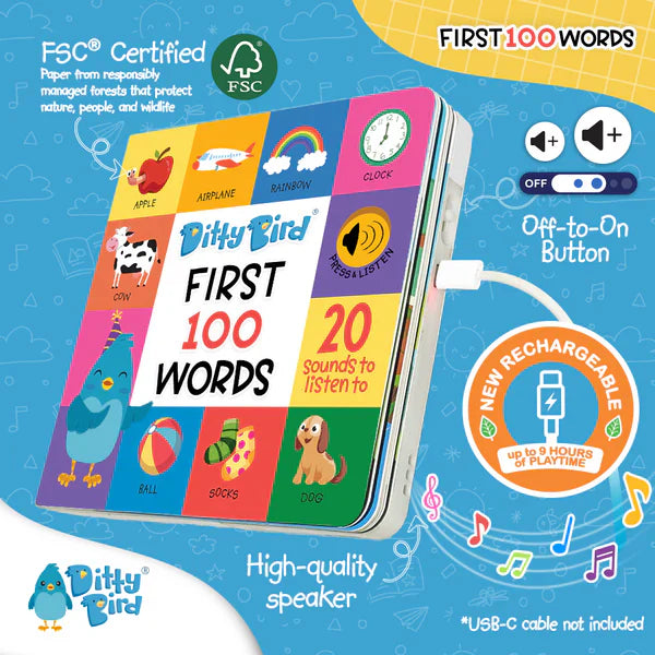 Ditty Bird 100 Words Sound Book | USB-C Rechargeable