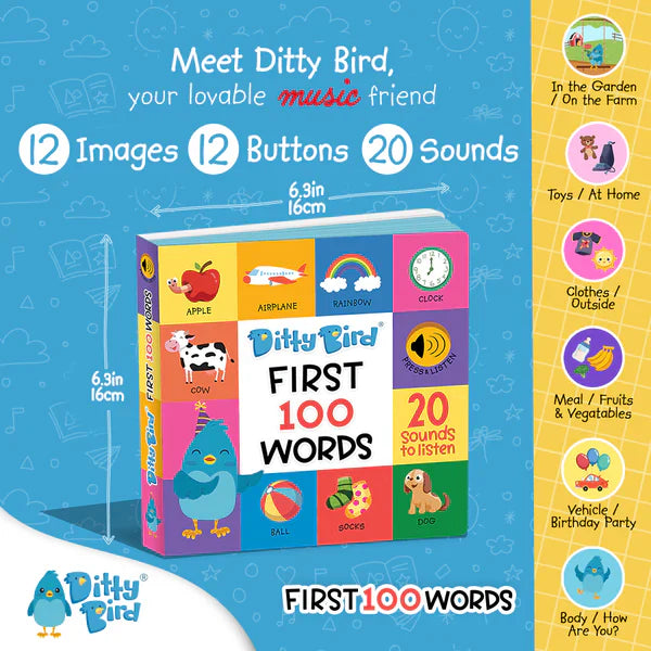 Ditty Bird 100 Words Sound Book | USB-C Rechargeable