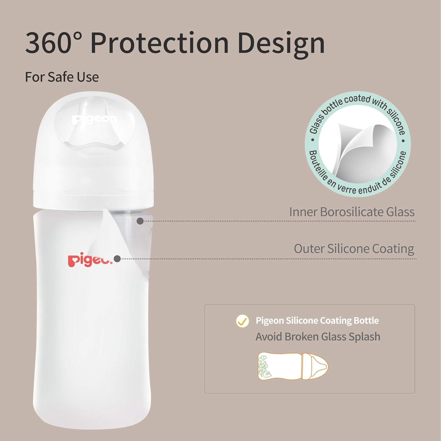 Pigeon Silicone Coated Glass Baby Bottle, Wide Neck (Pack of 2)