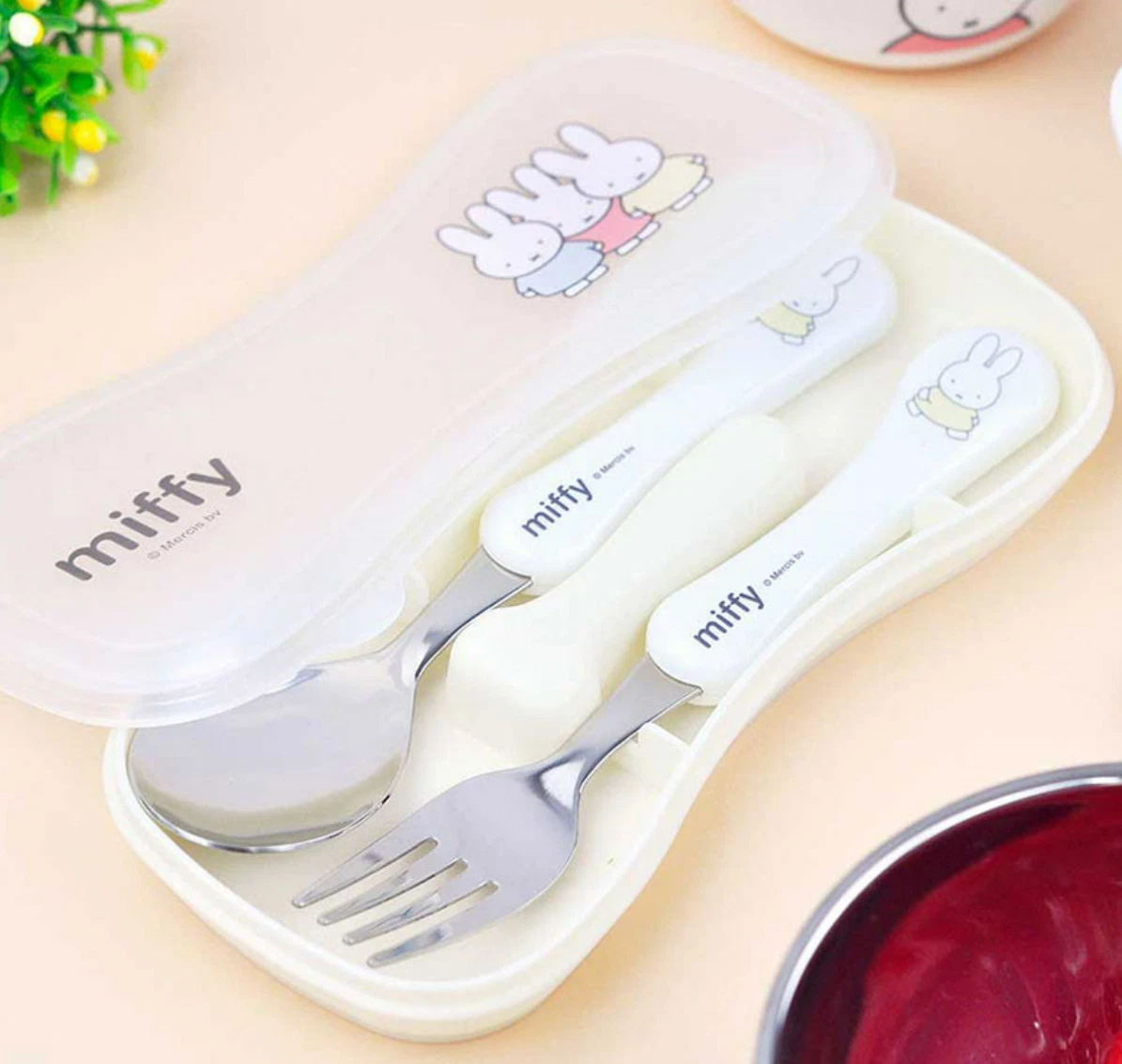 Stainless Steel Spoon Fork Set With Case -Miffy
