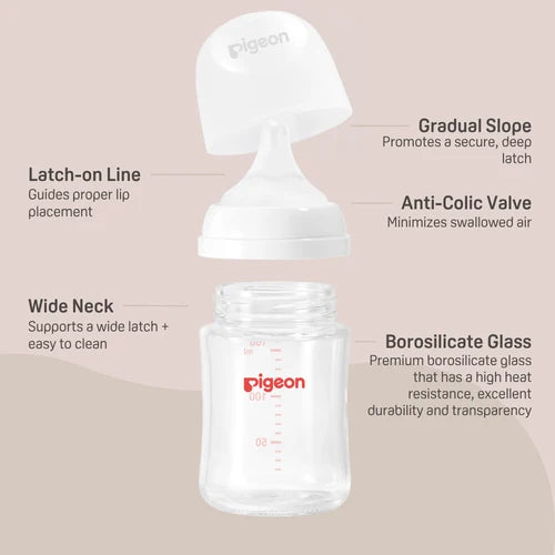 Pigeon Glass Wide Neck Baby Bottle, 2 Packs, 5.4 Oz (160ml) for newborns