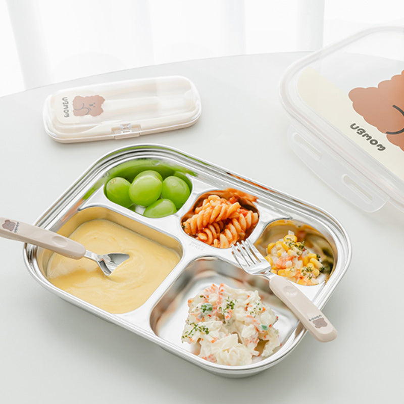 UBMOM Choco Mong Stainless Steel Divided Plate With Lid