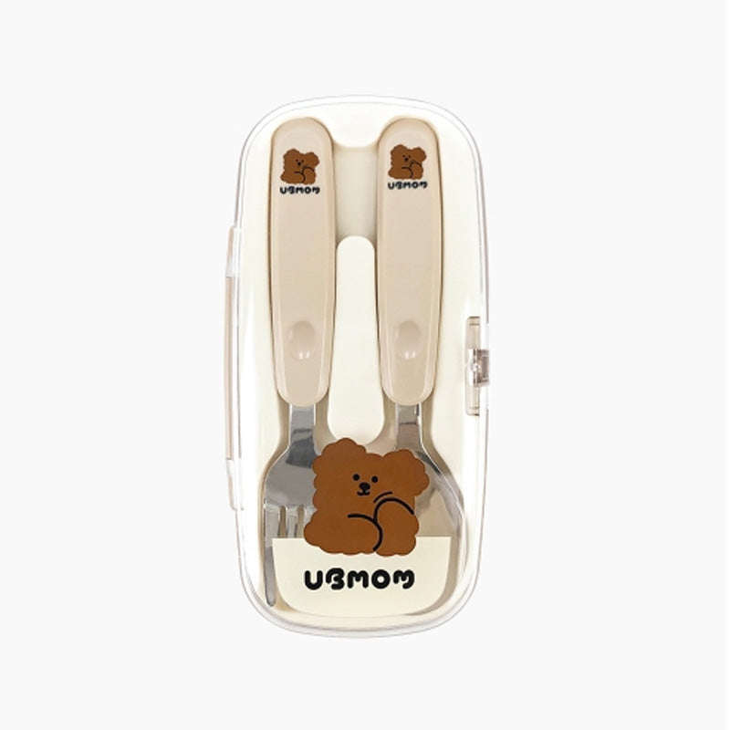 UBMOM Choco Mong Stainless Steel Spoon & Fork Set With Case
