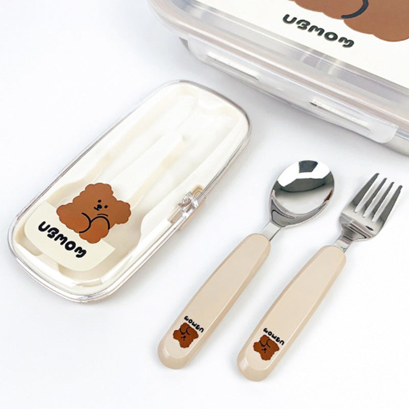 UBMOM Choco Mong Stainless Steel Spoon & Fork Set With Case