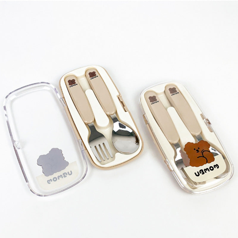 UBMOM Choco Mong Stainless Steel Spoon & Fork Set With Case