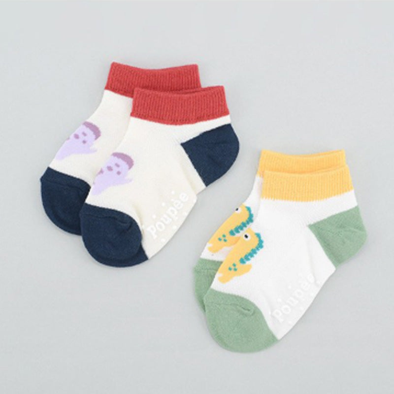 Korean Kids Dino Mesh Non-Slip Ankle Socks 5Pair Set