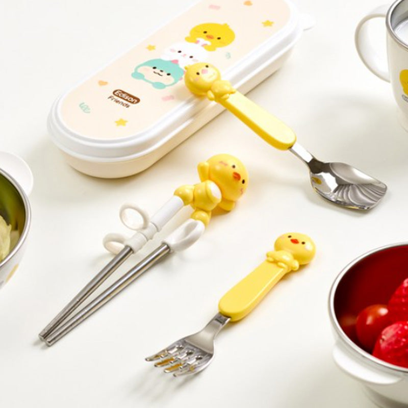 Edison Friends Stainless Steel Chopsticks Spoon & Fork With Case - Righ Hand