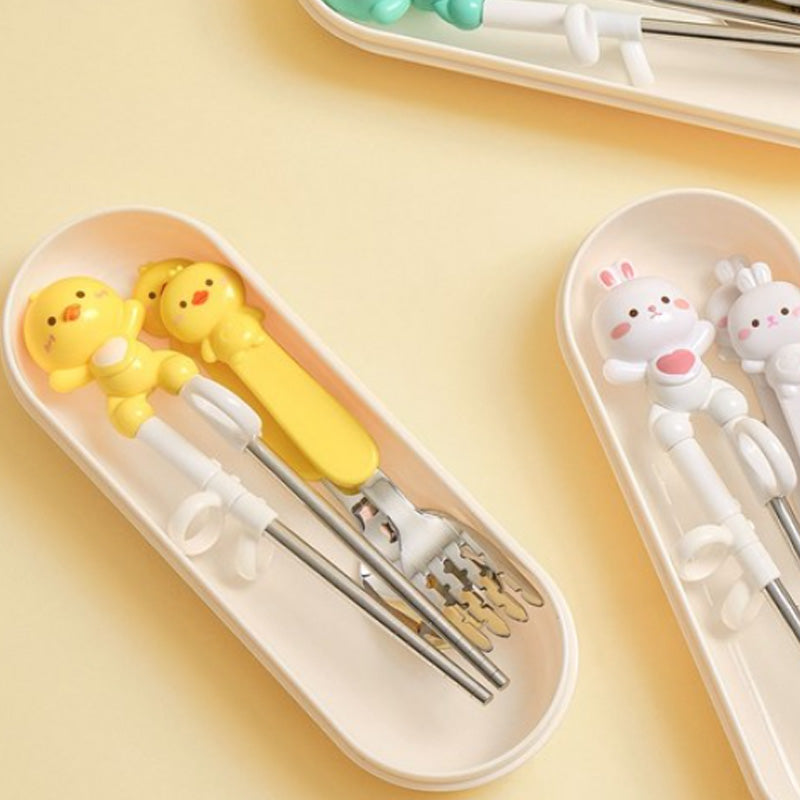 Edison Friends Stainless Steel Chopsticks Spoon & Fork With Case - Righ Hand
