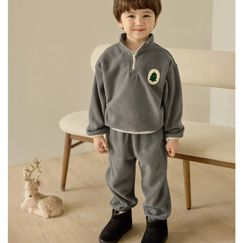 Korean Kids Fleece Tree Top & Bottom Set