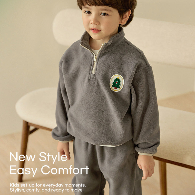 Korean Kids Fleece Tree Top & Bottom Set