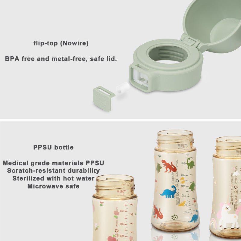 Grosmimi PPSU Straw Cup with Flip Top - 10oz (300ml) Stage 2 Straw - Dinosaur