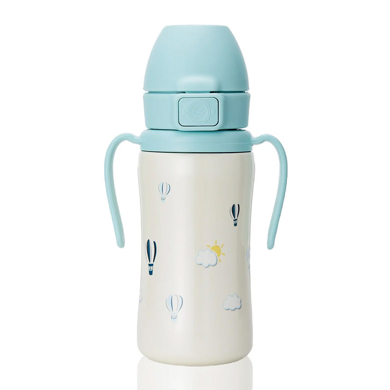 Grosmimi Stainless Steel Straw Cup with Flip Top - 10oz (300ml) - Air Balloon Blue