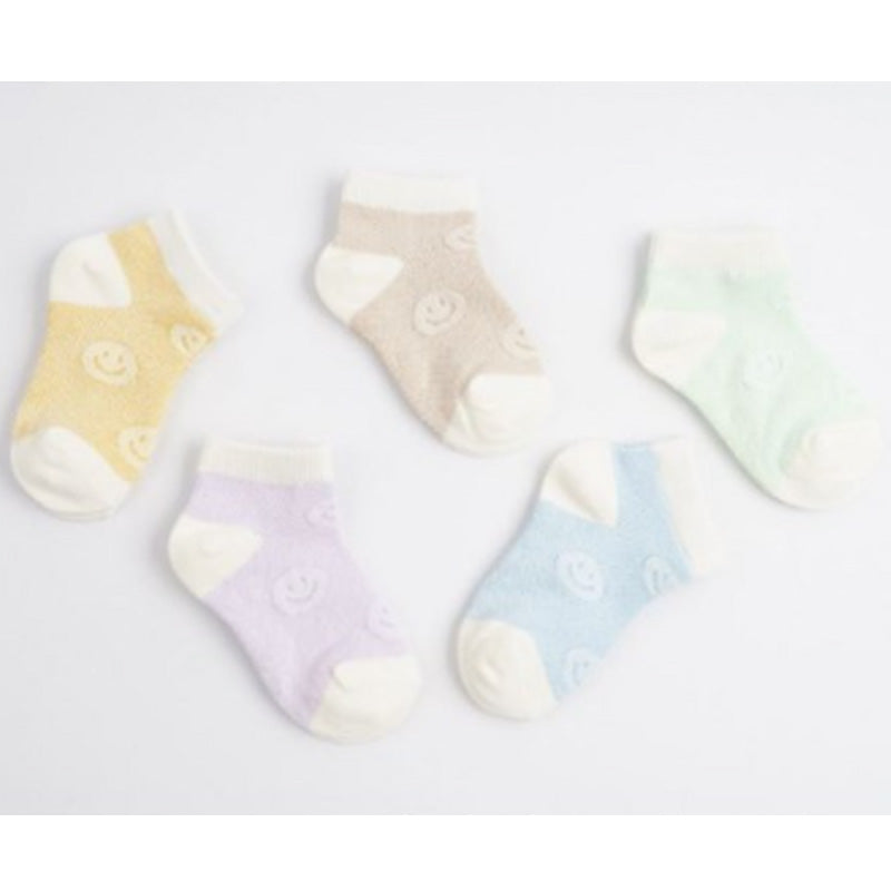 Korean Kids Happy Net Mesh Non-Slip Ankle Socks 5Pair Set