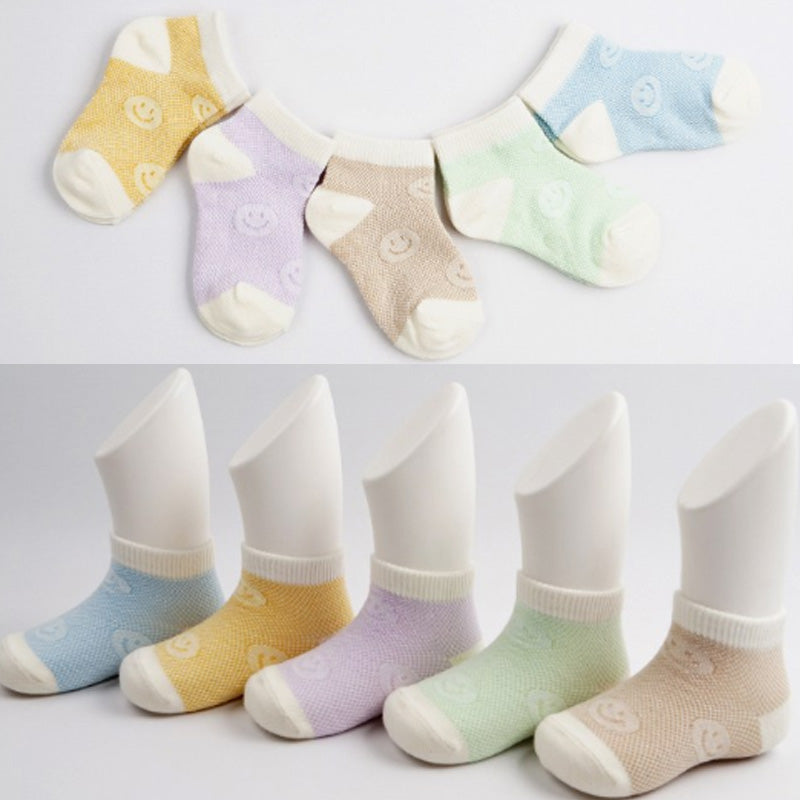 Korean Kids Happy Net Mesh Non-Slip Ankle Socks 5Pair Set