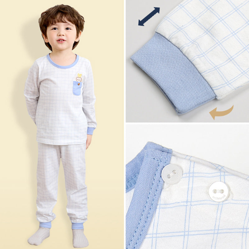 Korean Kids Cotton Pajamas Set-Blue Monkey