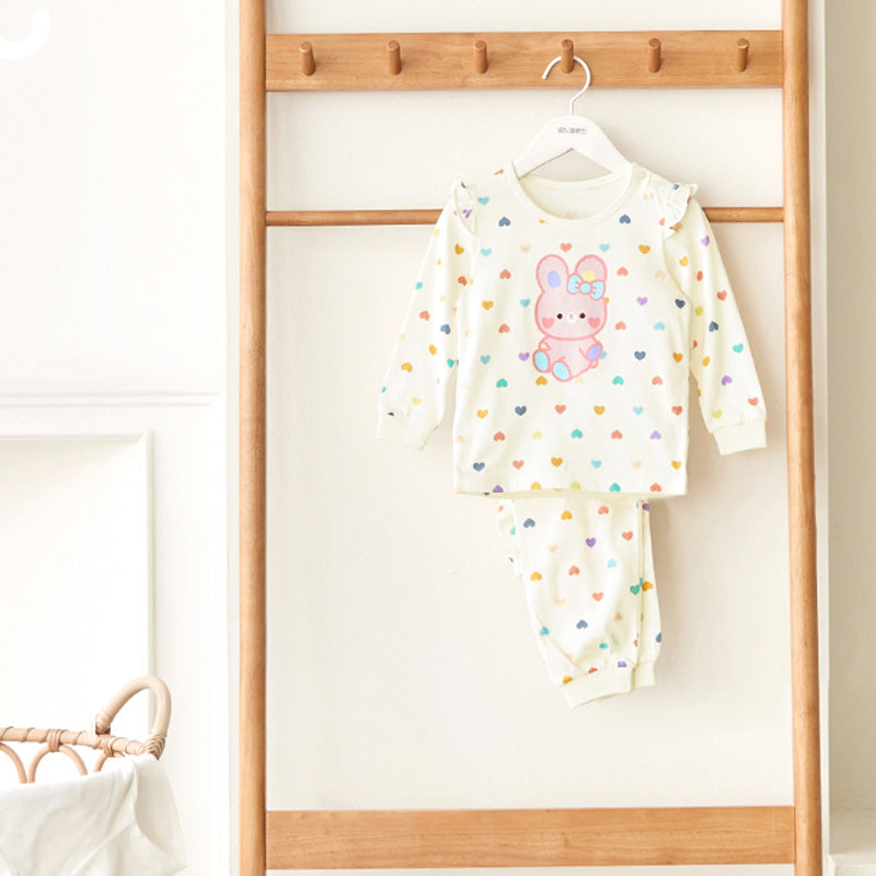 Korean Kids Cotton Pajamas Set-Heart Bunny