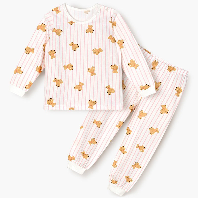 Korean Kids Cotton Pajamas Set-Little Bear Pink
