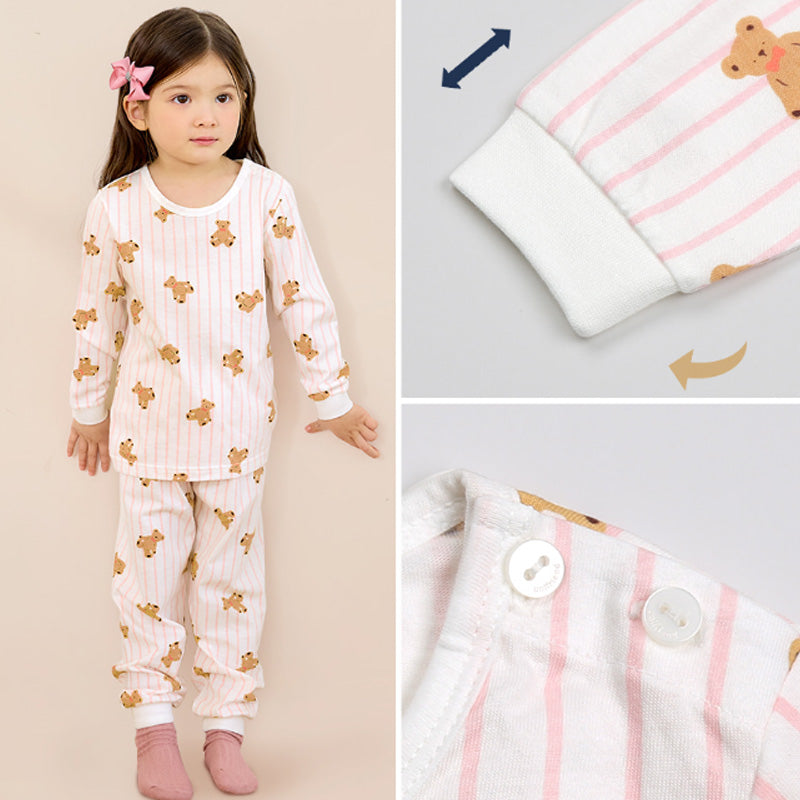 Korean Kids Cotton Pajamas Set-Little Bear Pink