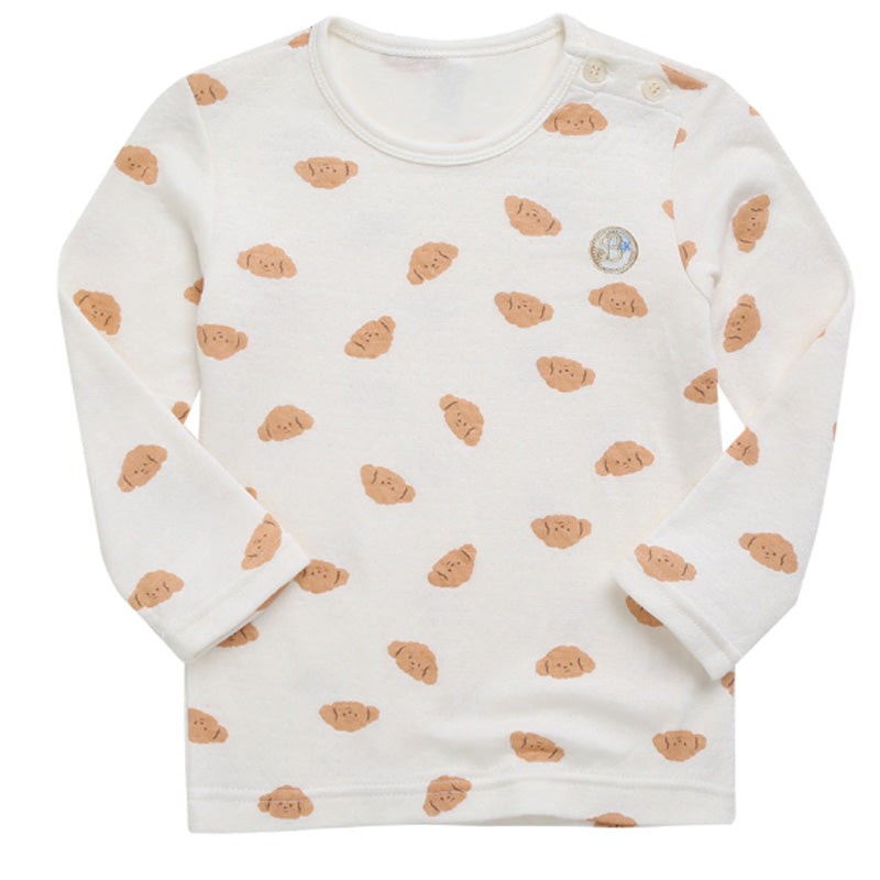 Korean Kids Cotton Pajamas Set-Puppy Ivory