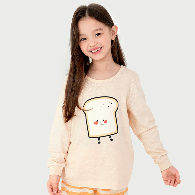 Korean Kids Single Slub Pajamas Set-Cutie Bread