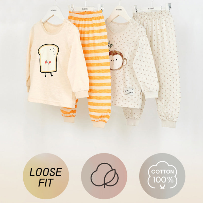 Korean Kids Single Slub Pajamas Set-Cutie Bread