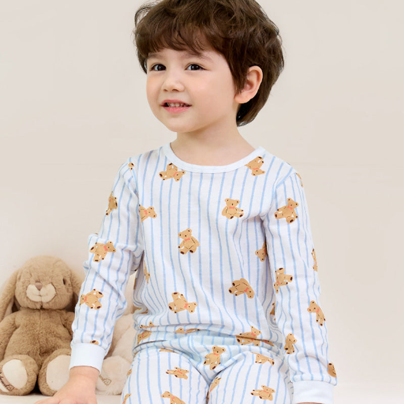 Korean Kids Single Slub Pajamas Set-Little Bear