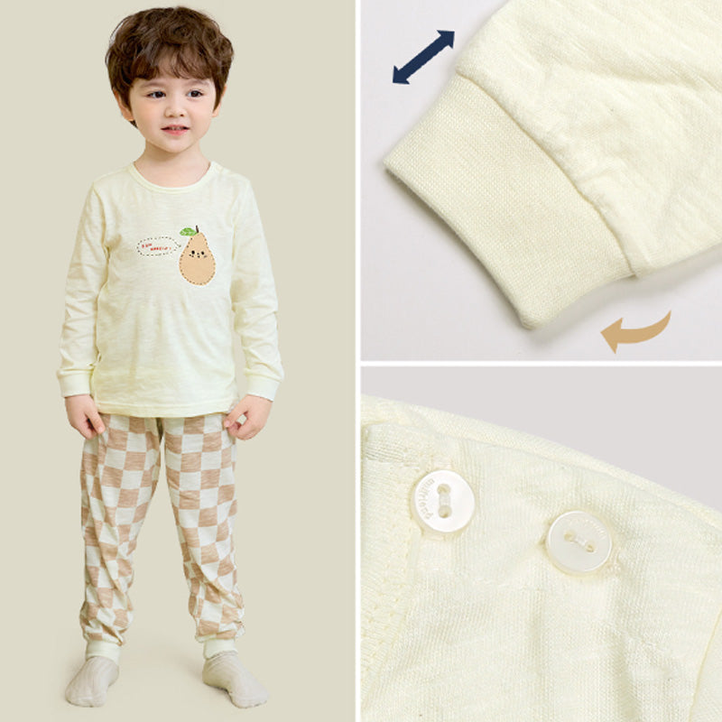 Korean Kids Single Slub Pajamas Set-Talk Pear