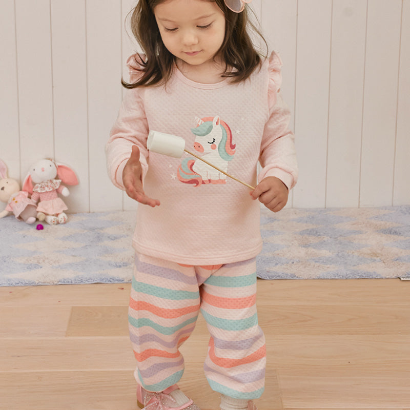 Korean Kids Thermal Pajamas Set-Pink Corn