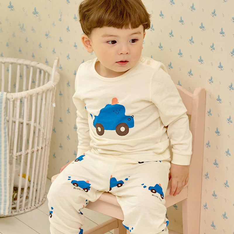 Korean Kids Organic Pajamas Set-Blue Car
