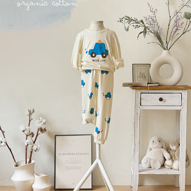 Korean Kids Organic Pajamas Set-Blue Car