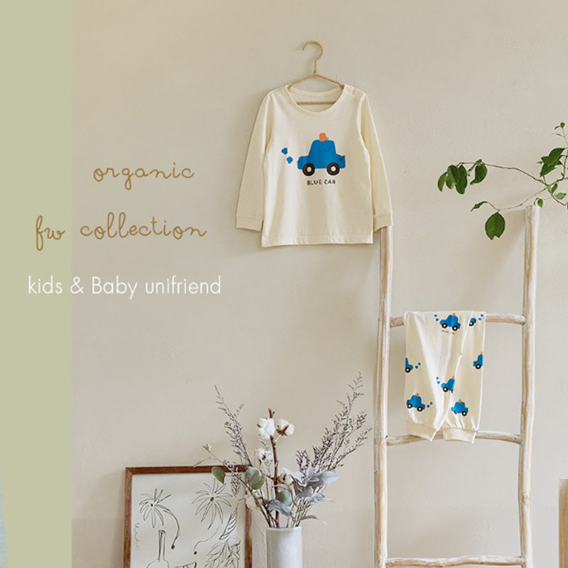 Korean Kids Organic Pajamas Set-Blue Car