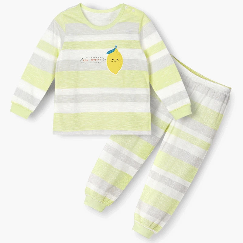 Korean Kids Single Slub Pajamas Set-Soda Lemon