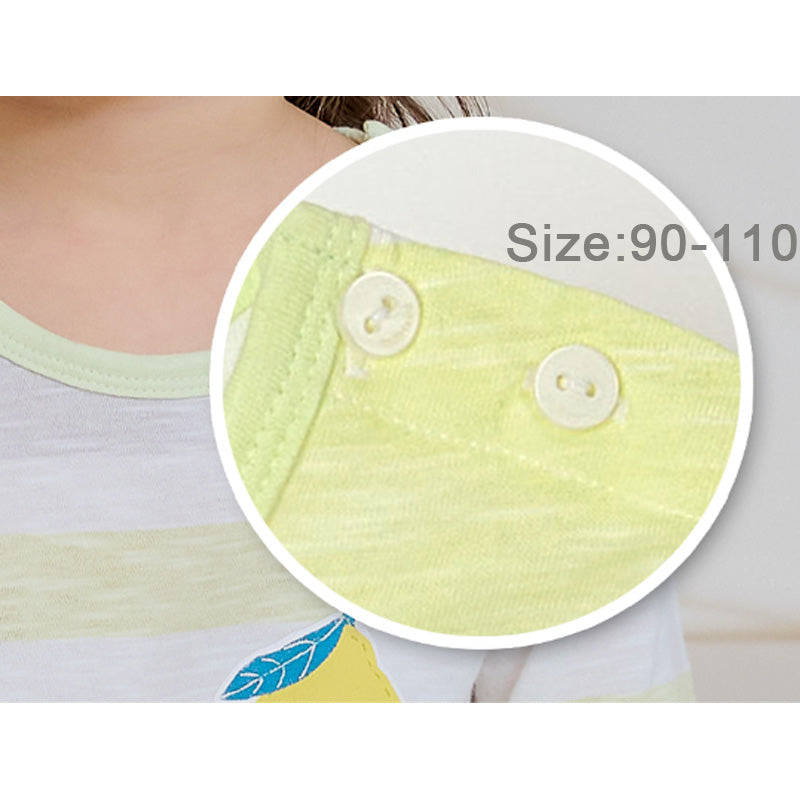 Korean Kids Single Slub Pajamas Set-Soda Lemon
