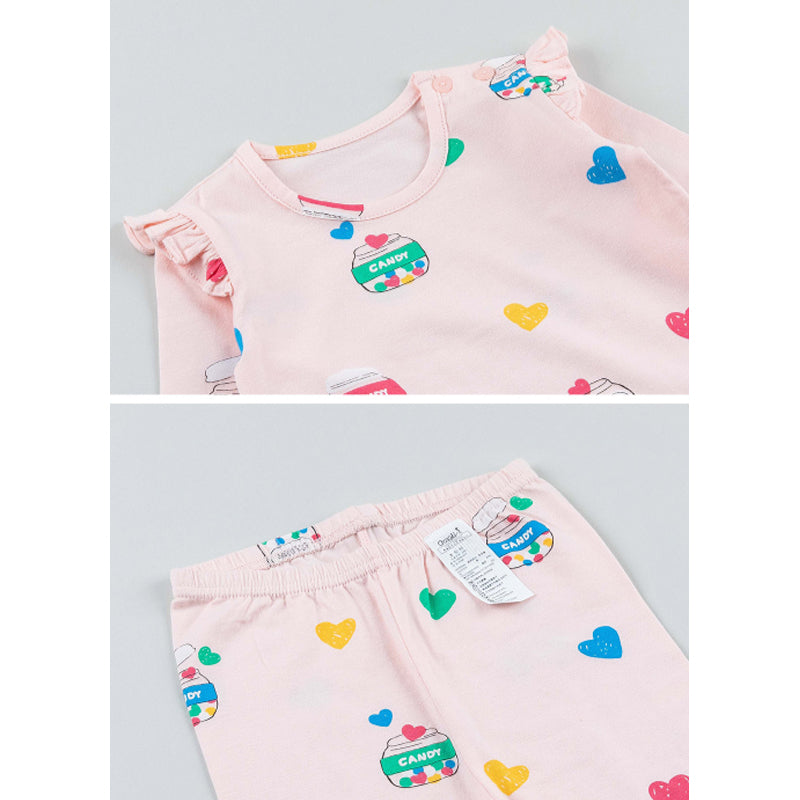Single Spandex Brushed Fabric pajamas set-Candy Day