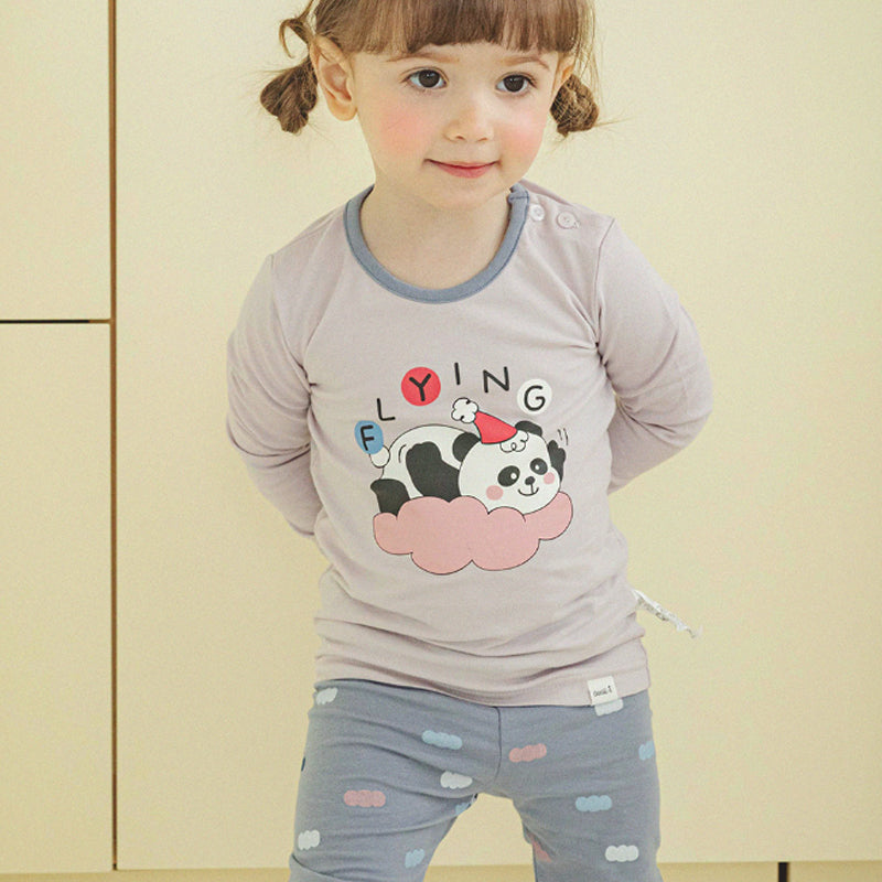 Single Spandex Brushed Fabric pajamas set-Flying Panda