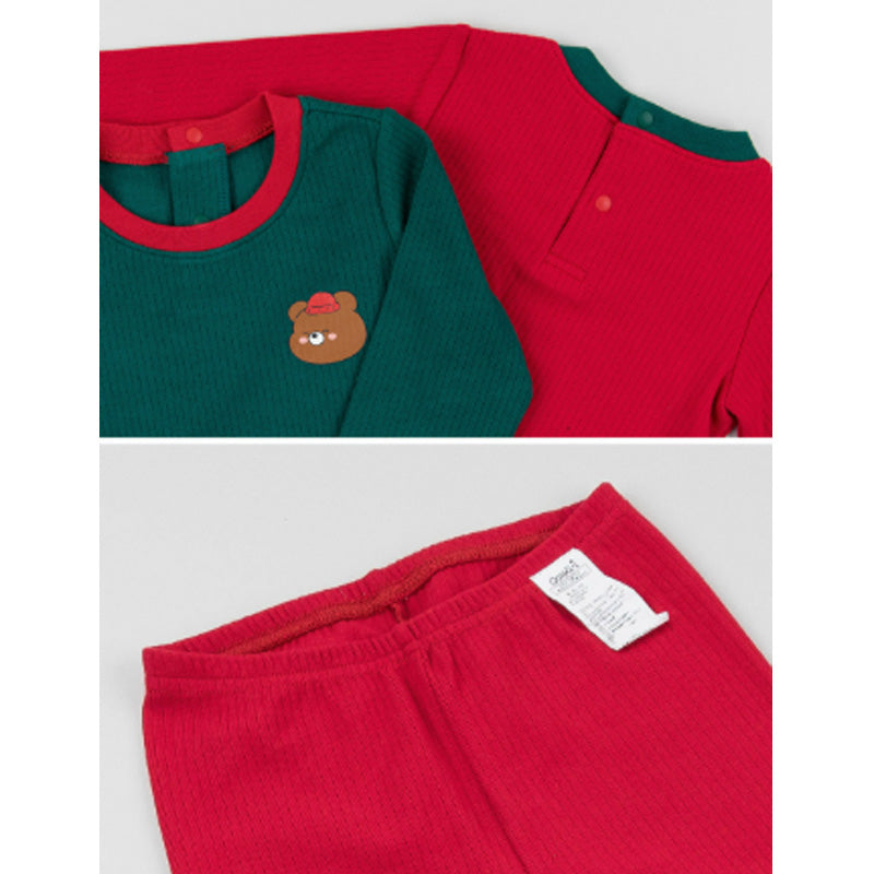 Spandex Ribbed Fabric Pajamas Set-Kuma Red