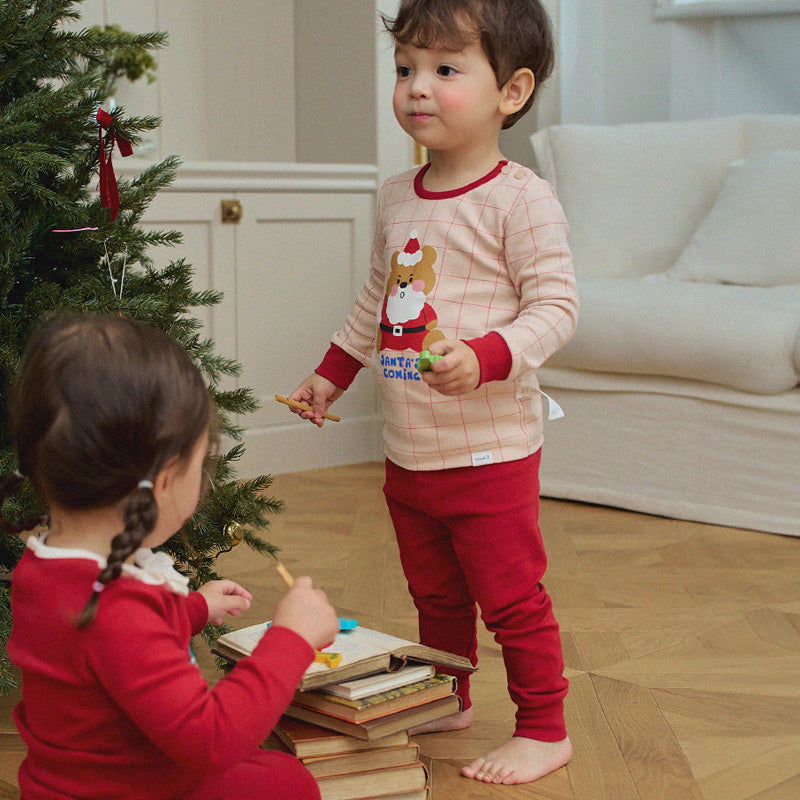 Spandex Brushed Fabric Pajamas Set-Santa Coming