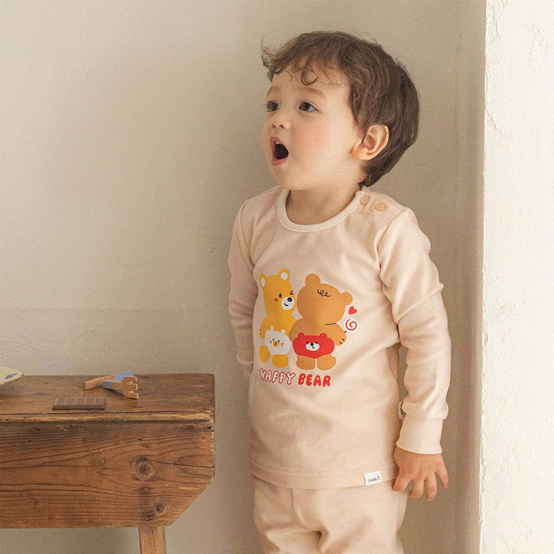 Spandex Brushed Fabric Pajamas Set-Happy Bear
