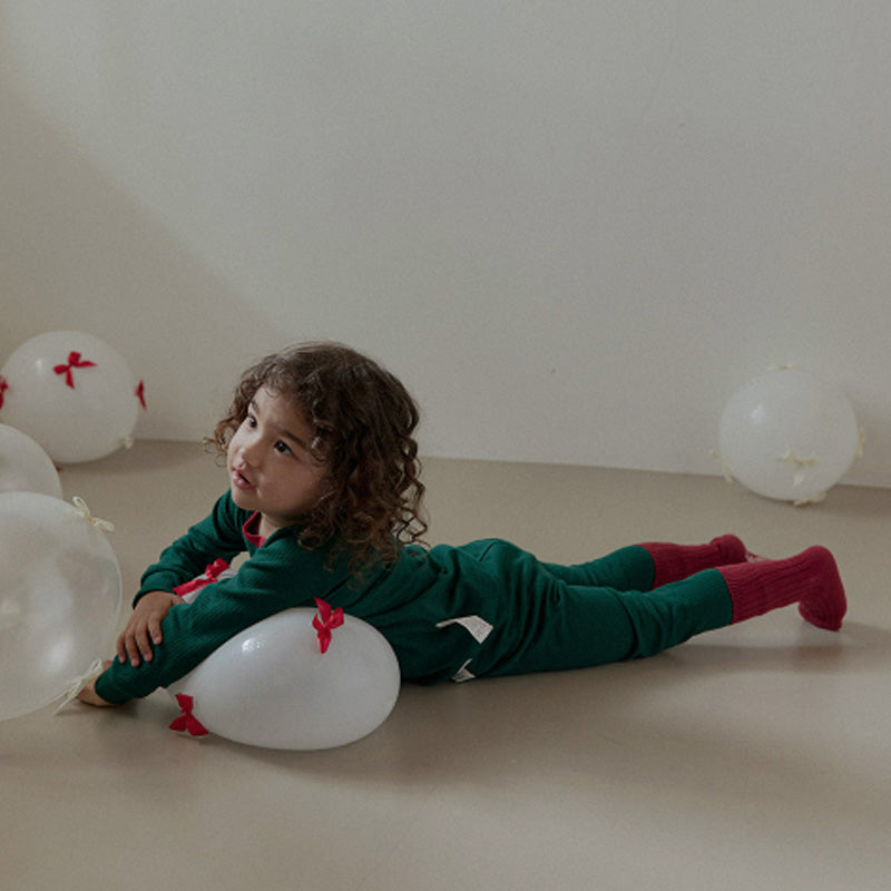 Spandex Ribbed Fabric Pajamas Set-Kuma Green